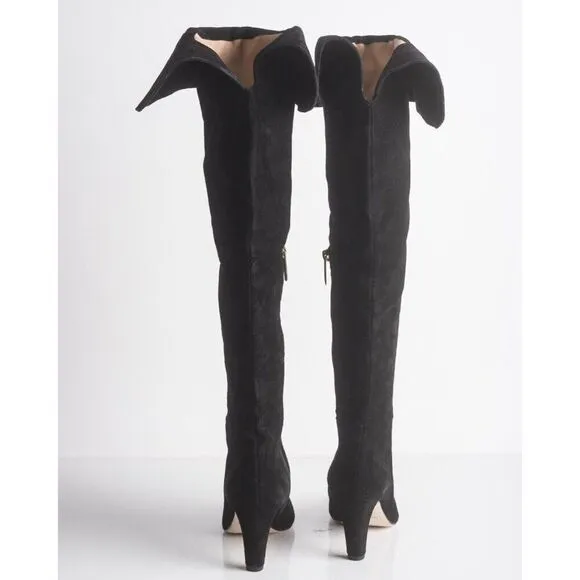 L'Agence Womens Black Suede Thigh High Heeled Boots over knee US 8.5 EU 39 New