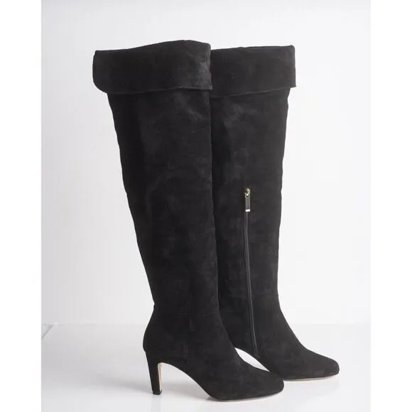 L'Agence Womens Black Suede Thigh High Heeled Boots over knee US 8.5 EU 39 New
