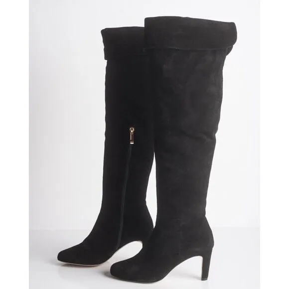 L'Agence Womens Black Suede Thigh High Heeled Boots over knee US 8.5 EU 39 New