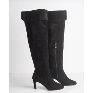 L'Agence Womens Black Suede Thigh High Heeled Boots over knee US 8.5 EU 39 New