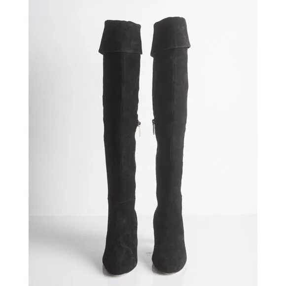 L'Agence Womens Black Suede Thigh High Heeled Boots over knee US 8.5 EU 39 New