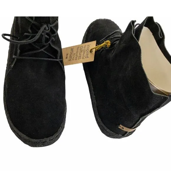 Laidback London Black Emre Crepe Suede Moccasin Ankle Boots High Tops US 8 EU 39