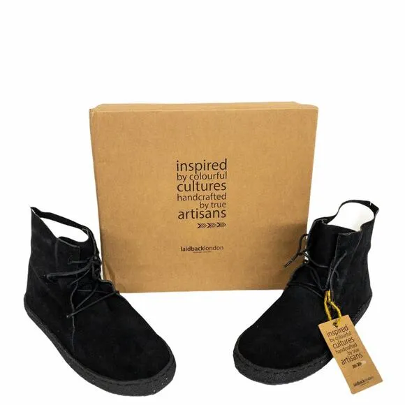 Laidback London Black Emre Crepe Suede Moccasin Ankle Boots High Tops US 8 EU 39