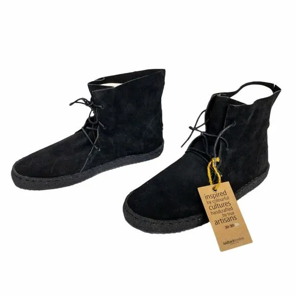 Laidback London Black Emre Crepe Suede Moccasin Ankle Boots High Tops US 8 EU 39