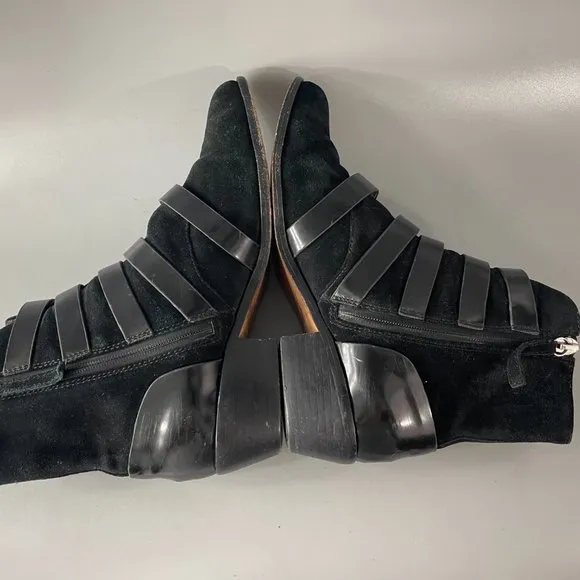L.A.M.B. Odd Black Suede/Patent Leather Buckle Boots, 7 1/2 M