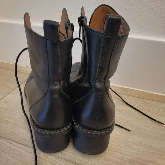 L'Amour Des Pieds Leather Lace Up Black Boots Chunky Heel