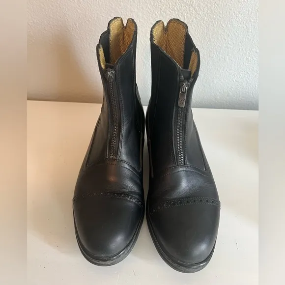 LANDI MADE IN ITALY Black Leather Zip Front Equestrian Riding Boots Size 8