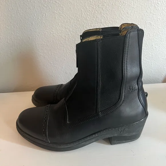 LANDI MADE IN ITALY Black Leather Zip Front Equestrian Riding Boots Size 8