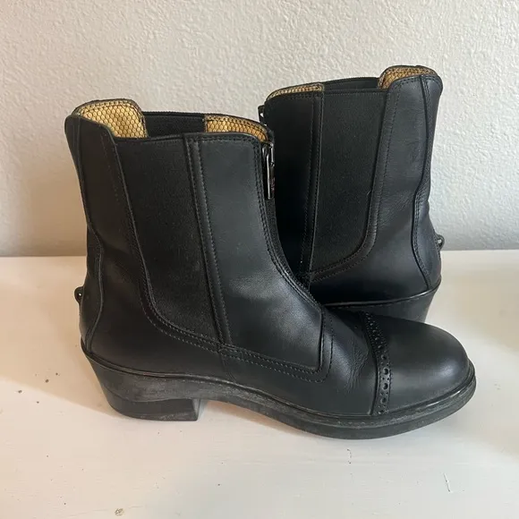 LANDI MADE IN ITALY Black Leather Zip Front Equestrian Riding Boots Size 8