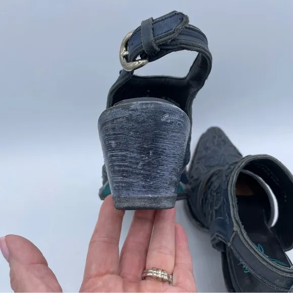Lane Robin Slingback Mule Boots 7 Distressed Midnight Blue