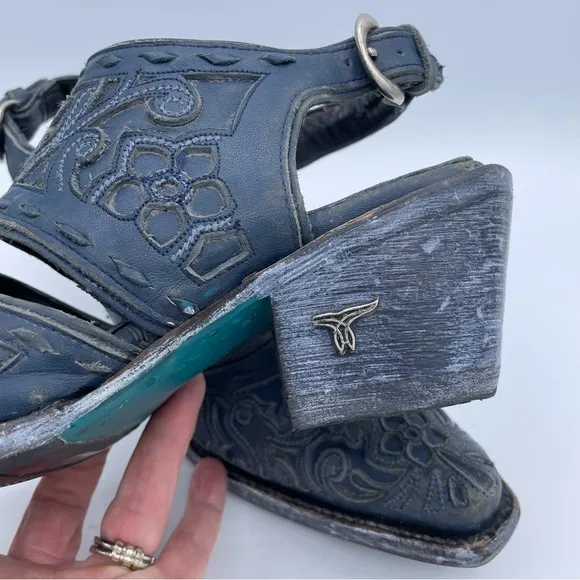 Lane Robin Slingback Mule Boots 7 Distressed Midnight Blue