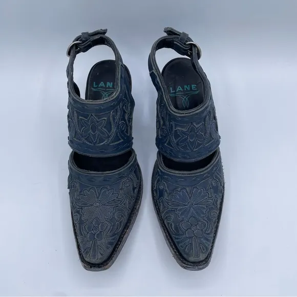 Lane Robin Slingback Mule Boots 7 Distressed Midnight Blue