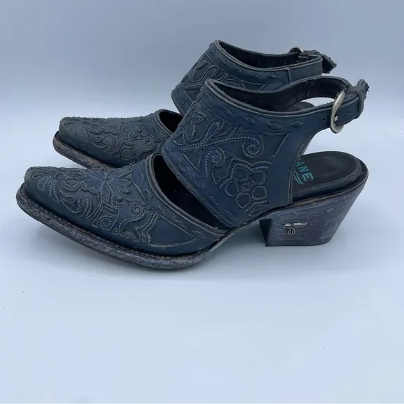Lane Robin Slingback Mule Boots 7 Distressed Midnight Blue