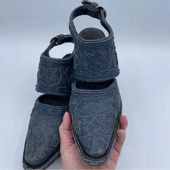 Lane Robin Slingback Mule Boots 7 Distressed Midnight Blue
