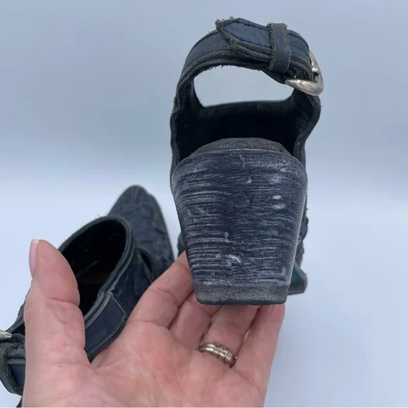 Lane Robin Slingback Mule Boots 7 Distressed Midnight Blue