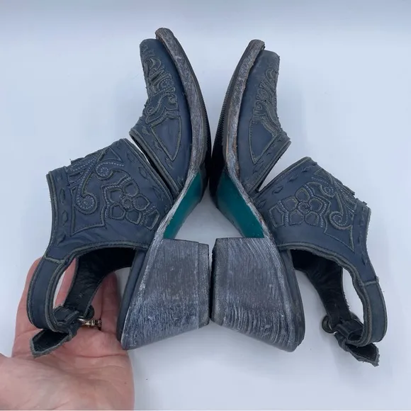 Lane Robin Slingback Mule Boots 7 Distressed Midnight Blue