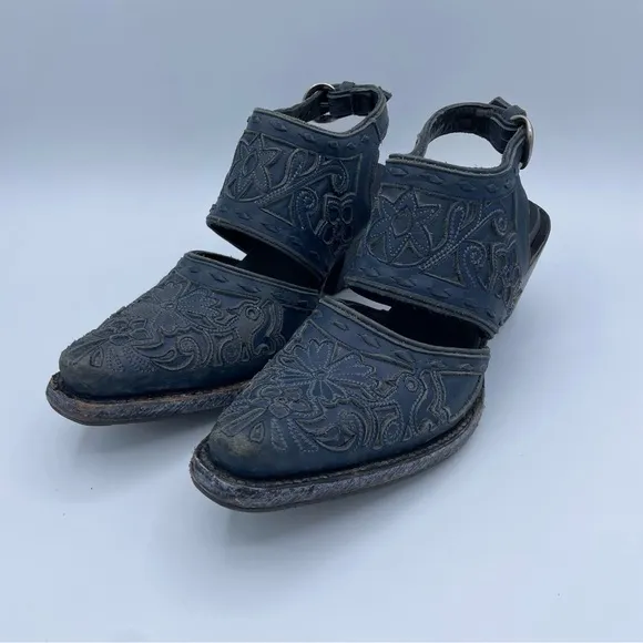 Lane Robin Slingback Mule Boots 7 Distressed Midnight Blue