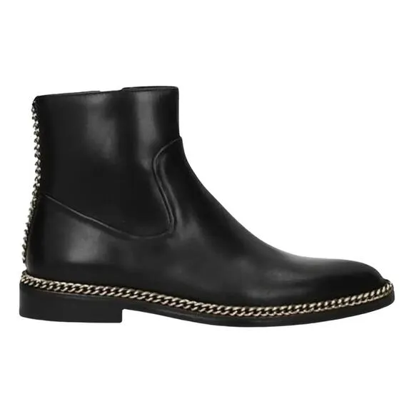 Lanvin Leather Chainlink Accents Ankle Boots - 8.5 - Black