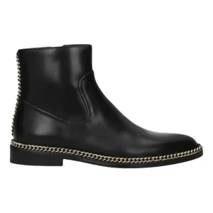 Lanvin Leather Chainlink Accents Ankle Boots - 8.5 - Black