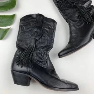 Laredo Cowboy Boots Mid Calf Western Black Leather Tassel USA Women's 6