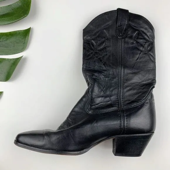 Laredo Cowboy Boots Mid Calf Western Black Leather Tassel USA Women's 6