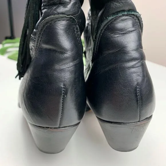 Laredo Cowboy Boots Mid Calf Western Black Leather Tassel USA Women's 6