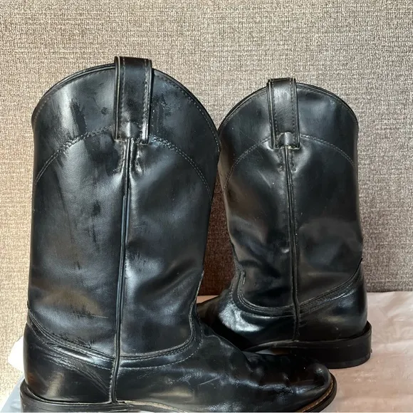 Laredo Vintage Black‎ Leather Cowboy Boots Mens Size 8.5 M Made in USA Western