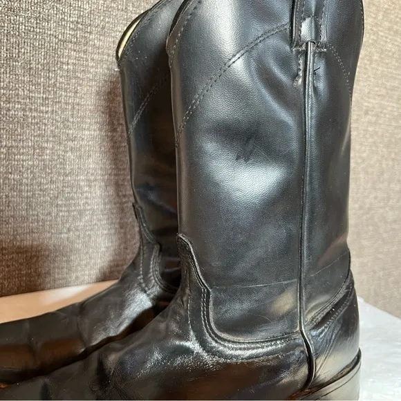 Laredo Vintage Black‎ Leather Cowboy Boots Mens Size 8.5 M Made in USA Western