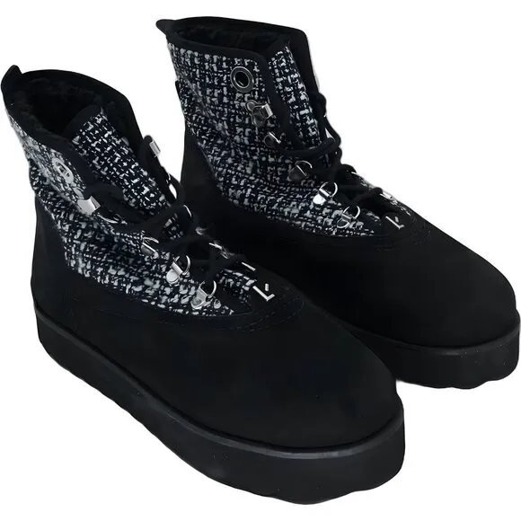 Larroude Vail Black Tweed Suede Ankle Boots for Women Size 8.5