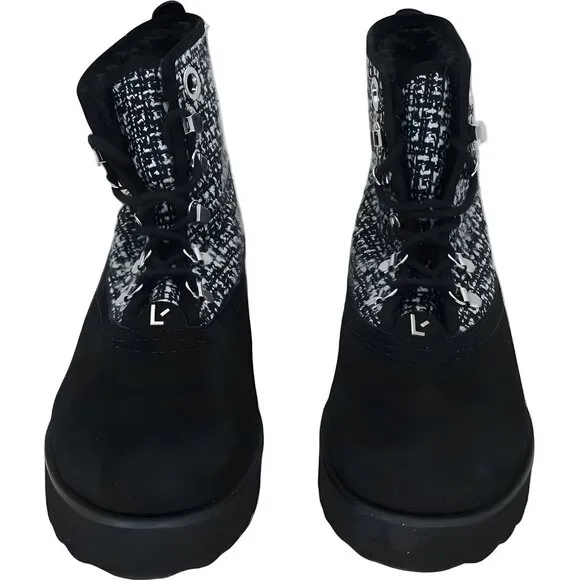 Larroude Vail Black Tweed Suede Ankle Boots for Women Size 8.5