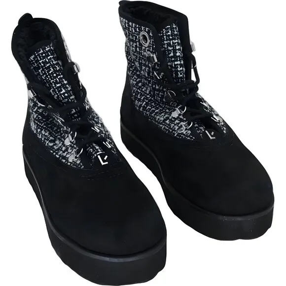 Larroude Vail Black Tweed Suede Ankle Boots for Women Size 8.5