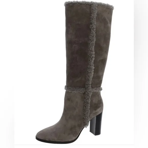 Lauren Ralph Lauren Aubri gray Suede Shearling Trim Knee-High Boots size‎ 9 new