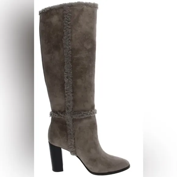 Lauren Ralph Lauren Aubri gray Suede Shearling Trim Knee-High Boots size‎ 9 new
