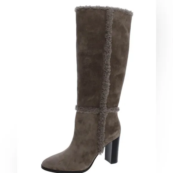 Lauren Ralph Lauren Aubri gray Suede Shearling Trim Knee-High Boots size‎ 9 new