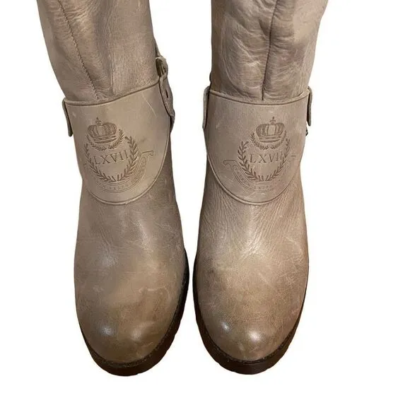 Lauren Ralph Lauren Delsa Taupe Gray Burnished Leather Riding Boots Size 8.5