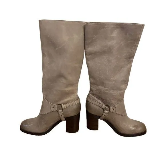 Lauren Ralph Lauren Delsa Taupe Gray Burnished Leather Riding Boots Size 8.5