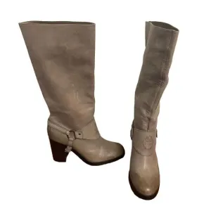 Lauren Ralph Lauren Delsa Taupe Gray Burnished Leather Riding Boots Size 8.5