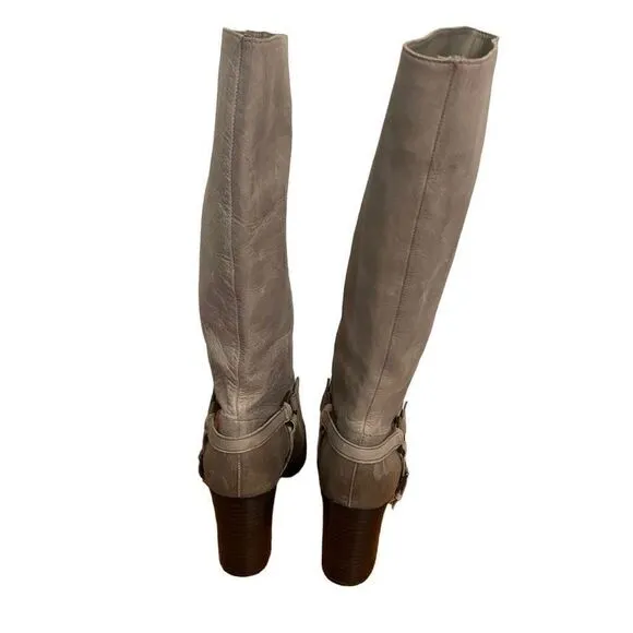 Lauren Ralph Lauren Delsa Taupe Gray Burnished Leather Riding Boots Size 8.5
