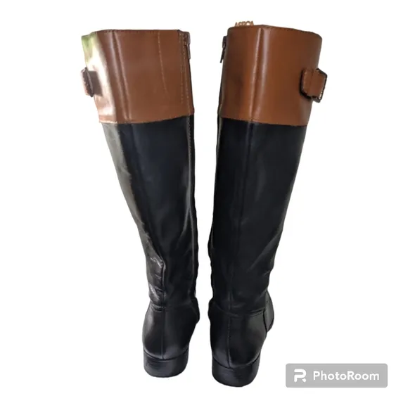 LAUREN Ralph Lauren Sigrid Two-Tone Riding Boots Soft Leather Women's 8.…