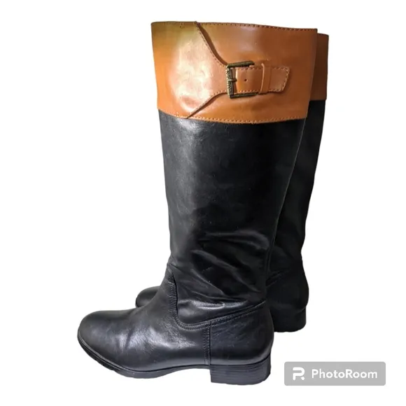LAUREN Ralph Lauren Sigrid Two-Tone Riding Boots Soft Leather Women's 8.…