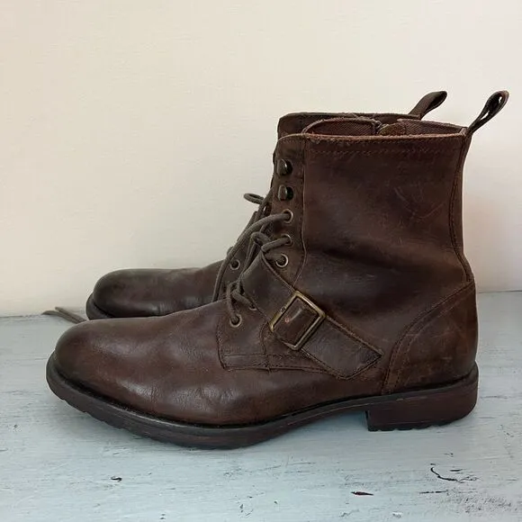 Lavorazione Artigiana Brown Leather Rally Lace Up Buckle Boots | Size 9