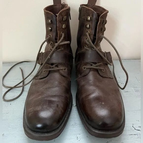 Lavorazione Artigiana Brown Leather Rally Lace Up Buckle Boots | Size 9