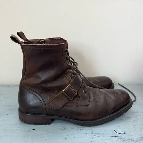 Lavorazione Artigiana Brown Leather Rally Lace Up Buckle Boots | Size 9