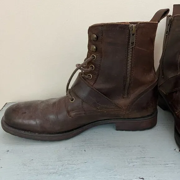 Lavorazione Artigiana Brown Leather Rally Lace Up Buckle Boots | Size 9
