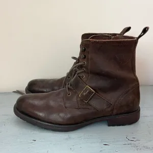 Lavorazione Artigiana Brown Leather Rally Lace Up Buckle Boots | Size 9