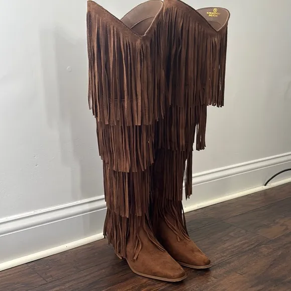 Layered Fringe Knee-High Boots