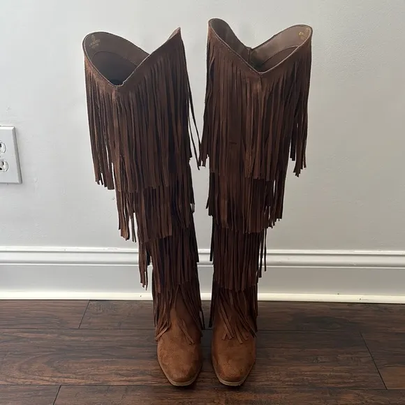 Layered Fringe Knee-High Boots