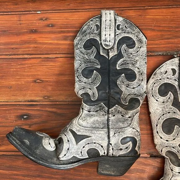 Leather embroidered pull on western cowboy rodeo boots sz 7