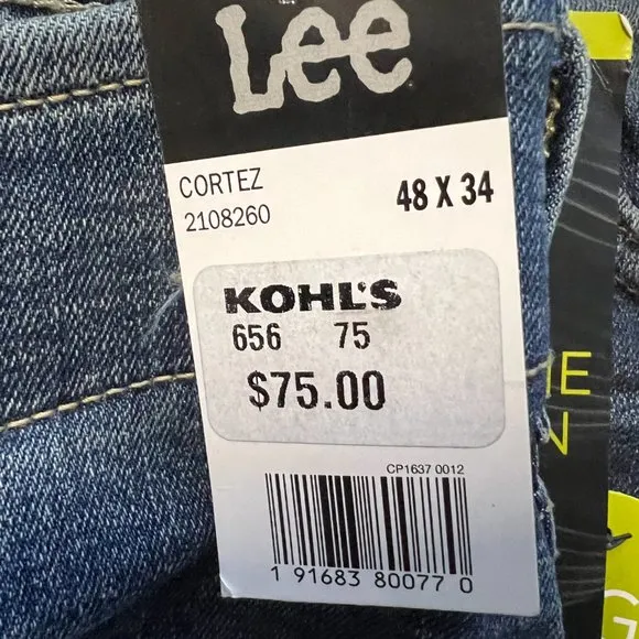 Lee Men's Extreme Motion MVP Relaxed-Fit Straight-Leg Jeans 48X34 Med Blue NWT