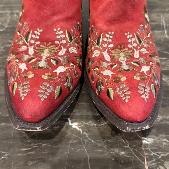 Liberty Black Red Leather Floral Embroidered Cowboy Boots